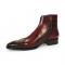 Duca Di Matiste "Aprilia" Burgundy/Antique Genuine Italian Calf Leather Crocodile Print Ankle Boots.